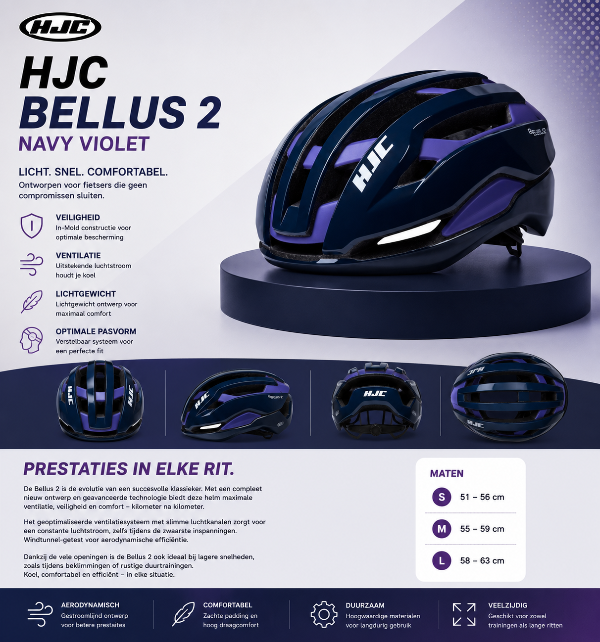 HJC Bellus 2 Navy Violet Fietshelm | Licht, Veilig & Ventilerend - MEDIUM