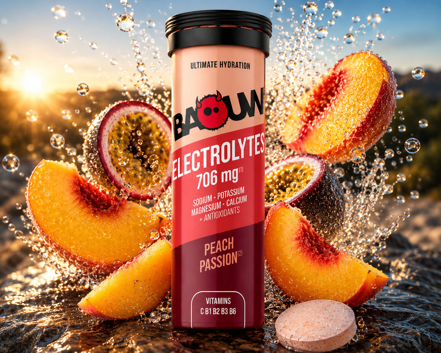 Baouw Elektrolyten Perzik & Passievrucht – Premium Hydratatie Voor Wielrenners