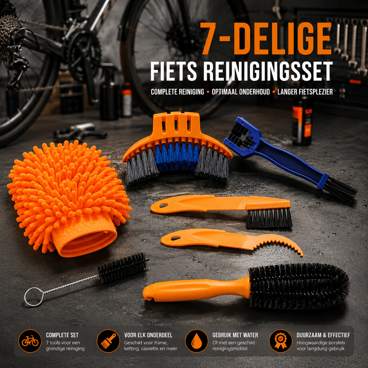 7-delige Fiets Reinigingsset | Borstels voor Fiets & Ketting