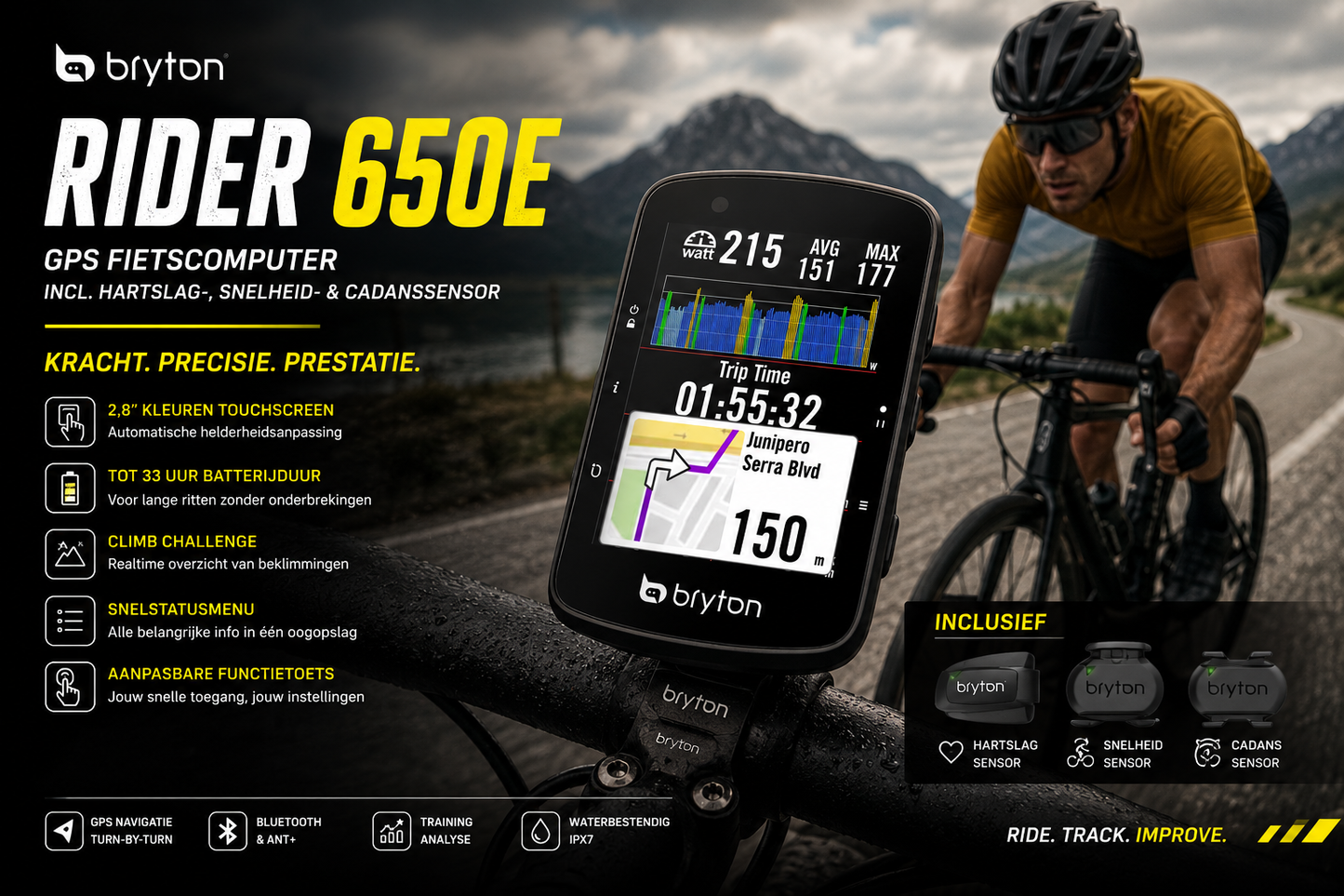 Bryton Rider 650E GPS Fietscomputer incl. HR-, Snelheid- & Cadanssensor | Haaghoek