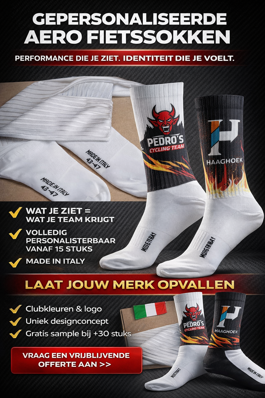 Vraag nu je sample aan! Enkel tot Top 24cm! - Gepersonaliseerde Aero Fietssokken – Voor Teams & Merken die Willen Opvallen