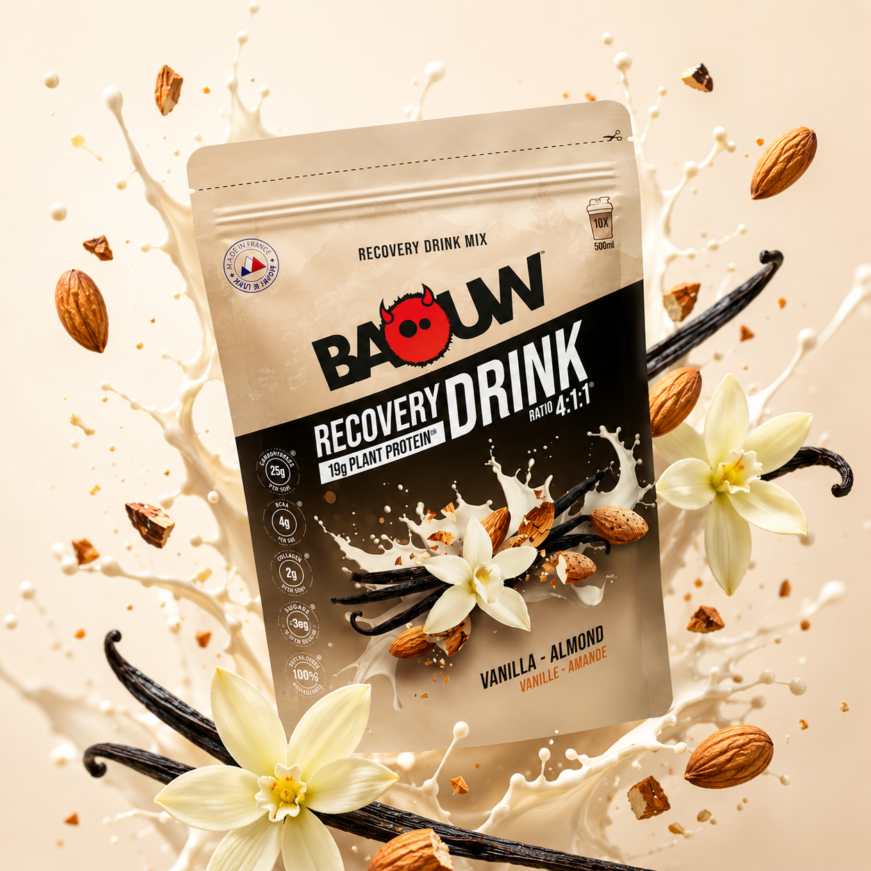 Baouw Recovery Drink Vanilla Almond 500g | Herstelshake | Haaghoek Bike Store