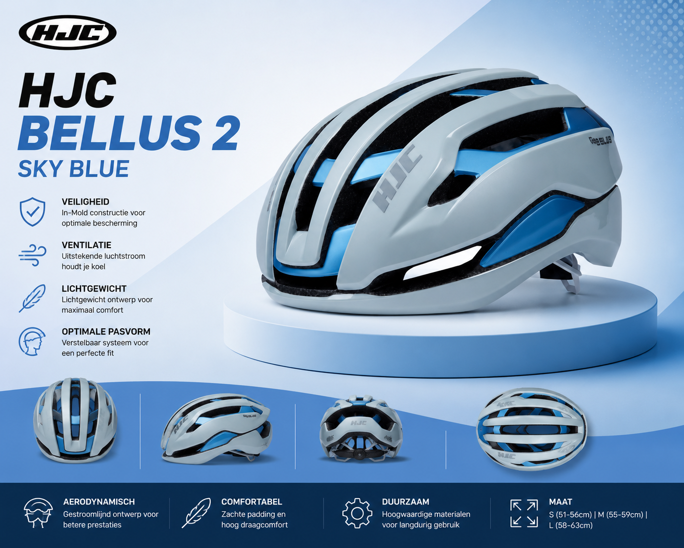 HJC Bellus 2 Sky Blue Fietshelm | Licht, Veilig & Ventilerend