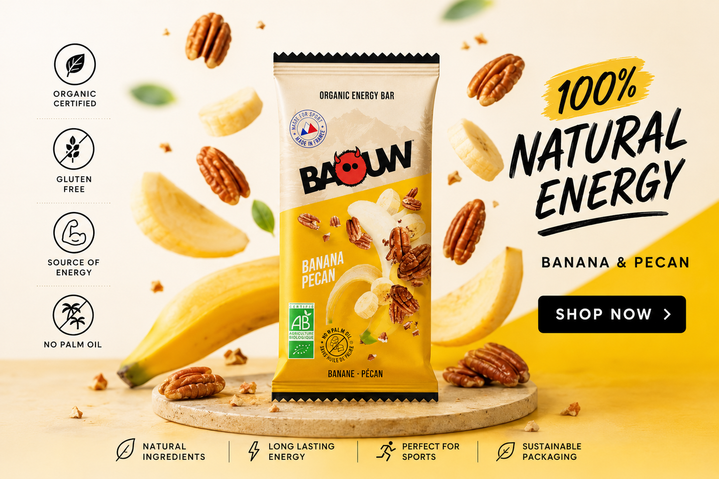 Baouw Banana Pecan Energy Bar | Biologische Energiereep | Haaghoek Bike Store