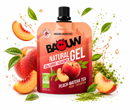 Baouw Energy Gel Peach Matcha Tea – Fruitige energie met natuurlijke focus