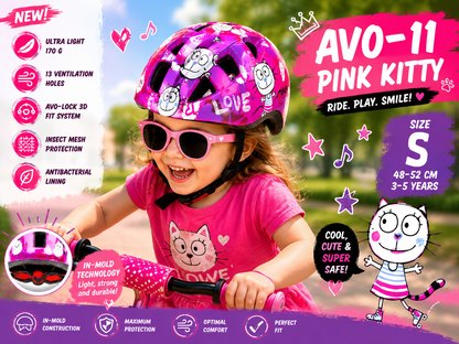 AVO Pink Kitty Kinderfietshelm S 48-52 cm | 3-5 Jaar
