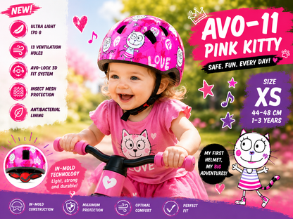 AVO Pink Kitty Kinderfietshelm XS 44-48 cm | 1-3 Jaar