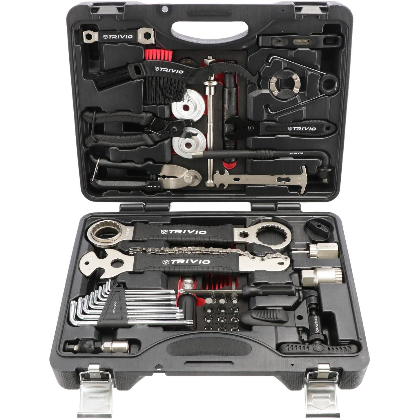 Complete professional tool case for bicycle repair and maintenance.