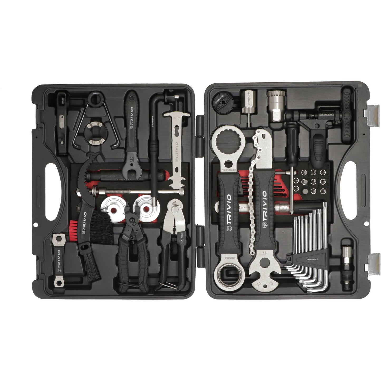 Complete professional tool case for bicycle repair and maintenance.